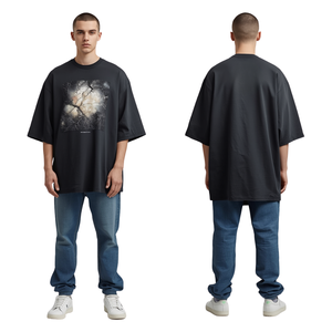 T-shirt de luxe pour homme 100 % coton épais 220 g coupe ample et carrée, impression numérique d'art cosmique de qualité supérieure - Product Image 1