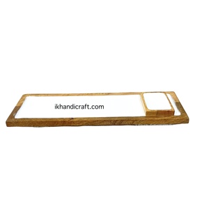Gran oferta, bandeja de plato para servir Sushi Dip con astillas de madera de mango esmaltado blanco personalizado, sostenible para fiestas navideñas modernas de Ramadán - Product Image 1