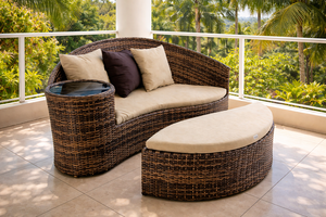 Waterproof Wicker <b>Outdoor</b> Daybed <b>Sofa</b> with Cushions Half Moon Patio Furniture Set for Garden Backyard Poolside Warehouse Resort - Product Image 2