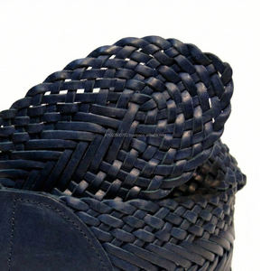 Ceinture décontractée pour femme en cuir véritable bleu marine tressé, largeur 50 mm, longueur personnalisable, avec boucle ardillon en alliage à motif géométrique, durable, style vintage - Product Image 3