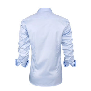 Chemise habillée en soie noire pour homme, manches longues, boutonnée, formelle, décontractée, col classique, personnalisable OEM - Product Image 4