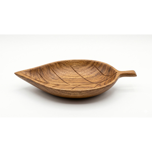 Bol de service élégant en bois en forme de feuille avec détails de grain naturel, vaisselle haut de gamme en gros, décoration intérieure et service alimentaire - Product Image 3