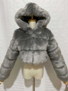 Veste en cuir PU respirante pour femme avec fourrure de renard, col amovible, capuche, manteau d'hiver chaud, couleur unie, manches longues, longueur courte - Product Image 3