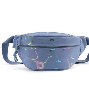 Pink Barrel-Shaped Waist Bag With Geometric Pattern Zipper Closure For Daily Use - Product Image 3