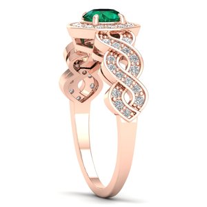 Bague REYES Dainty en argent sterling 925 avec émeraude ronde de 0,5 carat et halo de moissanite pour femme, bijou classique - Product Image 3