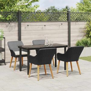 Ensemble de salle à manger de jardin en polyrotin noir, 5 pièces, avec coussins, meubles d'extérieur, style contemporain, cadre en acier, pieds en bois massif - Product Image 4