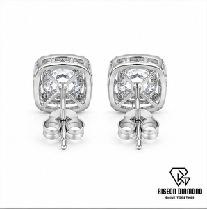 Cushion Halo Stud Earrings 18K White Gold Silver Plated Lab Grown Diamond Pave <b>Cluster</b> Brilliant Luxurious Bridal Fine Jewelry - Product Image 2