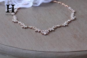 Collier tennis en or rose avec diamants de laboratoire taille marquise, 14K 18K, motif floral en grappe en forme de V, collier de mariage nuptial, bijoux personnalisés - Product Image 5