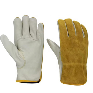 Guantes de Seguridad de Cuero Blanco y Marrón, Texturizados, Resistentes a la Abrasión, Antideslizantes, de Uso General, con Puño Recto - Product Image 1