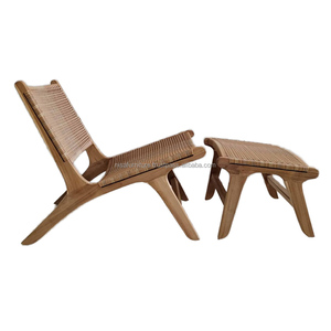 เก้าอี้ที่วางเท้าแบบหวาย PE สีน้ำตาลทนทานสำหรับวางเท้าเก้าอี้เลานจ์ในสวนกลางแจ้งทนทานทนทานทนทานทนทานไม้สักอินโดนีเซียไม้สักน้ำหนักเบา - Product Image 2