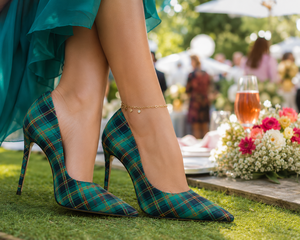 Chaussures à talons aiguilles écossaises à carreaux pour femmes, escarpins de mariage à bout pointu, talons hauts pour soirée, vente en gros fabricant - Product Image 3