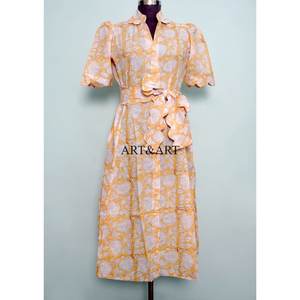 Robe longue élégante vintage pour femme à manches courtes, imprimé floral, style doux, pour l'été, le bureau, les fêtes, décontractée, coupe trapèze, longueur midi, pour les vacances - Product Image 1