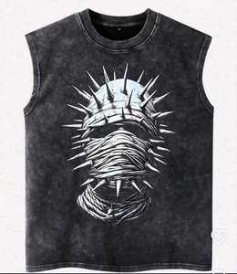Custom Digital Printed <b>Men's</b> Retro Acid Washed Sleeveless Knit Vest and T-Shirt 100% Cotton Punk Style Eco-Friendly Quick Dry - Product Image 5