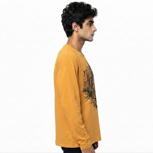 T-shirt décontracté à manches longues et col en V en coton imprimé pour homme – Coupe ample respirante style urbain – Personnalisable - Product Image 3