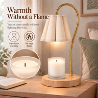 Chauffe-cire électrique pour bougies parfumées, abat-jour plissé crème, bras courbé doré avec variateur d'intensité et minuterie, emballage cadeau avec logo personnalisé