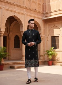 Kurta de Algodón para Hombre de NiMa Creations, Diseño Bordado, Corte Regular, Largo hasta la Rodilla, Estilo Tradicional Indio Pakistaní para Bodas y Fiestas - Product Image 2