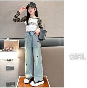 High <b>Elastic</b> <b>Waist</b> Wide Leg Denim <b>Jeans</b> <b>with</b> Patchwork Loose Fit Full Length Casual Pants Women Spring Style - Product Image 3