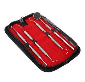 Juego de Instrumentos Quirúrgicos Dentales SAAR GLOBAL de 4 Piezas, Agarre Ergonómico con Diseño Roscado Plateado, Herramientas de Examen Oral, Estuche Rojo, Manual, Clase I CE - Product Image 1