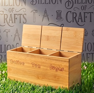 Boîte de rangement en bois de manguier pour café, thé et sucre, conteneur en bois sectionné, organiseur de comptoir gravé au laser, boîte cadeau - Product Image 1