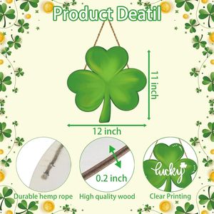 St. Patrick's Day <b>Wall</b> Hanging Wreath Wooden Front Door Decorations with Shamrock Sign Door <b>Signage</b> for Festive Holiday - Product Image 4