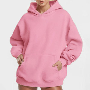 Chaqueta de lana sherpa rosa para mujer, con capucha, transpirable, estampada, de color sólido, con bolsillo canguro, para invierno - Product Image 1
