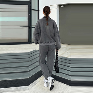 Combinaison zippée en polaire gris surdimensionnée, coupe classique, col montant, unisexe, pour l'automne - Product Image 6
