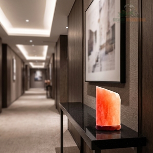 Lampe de sel de l'Himalaya cylindrique oblique à coupe inclinée moderne, veilleuse décorative d'ambiance, lampe en cristal minéral sculptée à la main - Product Image 3