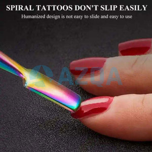Empujador de cutículas y limpiador de uñas de doble punta de titanio arcoíris de acero inoxidable de alta calidad al por mayor para manicura y pedicura - Product Image 6