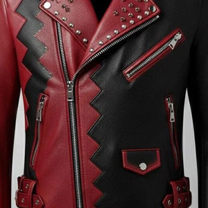 Men’s <b>Punk</b> Studded Two-Tone Leather <b>Jacket</b> Spiked Handmade Leather Gothic Street Wear <b>Jacket</b> Brand New - Product Image 5
