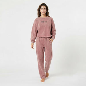 Ensemble de survêtement décontracté pour femmes, sweat-shirt à col rond oversize en tissu délavé et pantalon de jogging, tenue streetwear en deux pièces, OEM ODM - Product Image 4