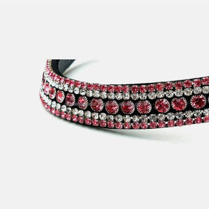 Nueva banda de cejas de caballo de cuero Premium negro con forma de curva brillante ideal para brida de doma cristales rosas banda de cejas elegante para caballo - Product Image 6