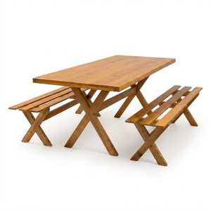 Luxury Solid Teak Wood <b>Outdoor</b> Dining Set Resort Poolside Picnic <b>Table</b> and <b>Bench</b> Set for Hotel Villa Garden Patio Furniture Teak - Product Image 1