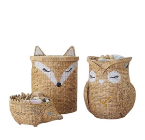 Handwoven Water Hyacinth Owl <b>Basket</b> Cute Woodland Toy Storage <b>Hamper</b> Open Top Decorative Nursery Laundry Bin - Product Image 3