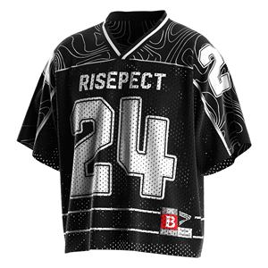 เสื้อเจอร์ซีย์ตาข่ายสไตล์สตรีทแวร์สำหรับฤดูร้อน แบบสปอร์ต สกรีนชื่อและหมายเลขได้ตามต้องการ ทรงเรโทร ทรงบ็อกซี่ แบบครอป เสื้อแฟนอเมริกันฟุตบอล - Product Image 1