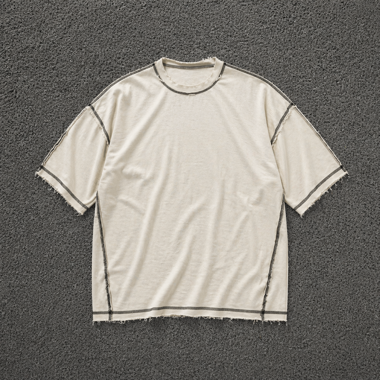 High Quality Custom Blank Heavyweight 100% Cotton T-Shirt Distressed Raw Edge Frayed Hem Exposed Seam Oversized Fit Men's Tops