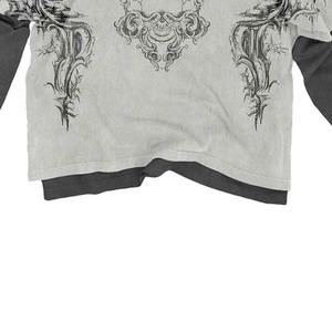 Camiseta de manga larga oversize de 280 gramos con estampado DTG de doble capa y lavado vintage, efecto desgastado, estilo streetwear. - Product Image 6