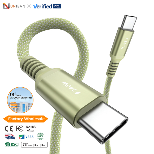 UNIEAN 240W USB C to C Cable Fast Charging Data Transfer Cord E Marker Chip Durable Nylon Wire 2M Compatible Laptop