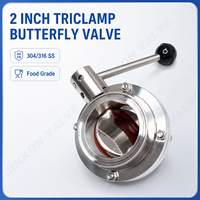 Vanne papillon en acier inoxydable de 2 pouces, à commande manuelle, haute température, hygiénique, sanitaire, qualité alimentaire, PN16/P150LB, joint EPDM/PTFE
