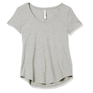 T-shirt gris à col rond et manches courtes pour femme, couleur unie, décontracté, respirant, tricoté, longueur normale, mélange coton et élasthanne - Product Image 4