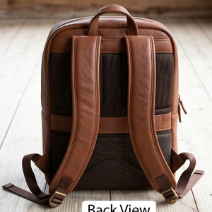 Fashion <b>Leather</b> Bags Laptop <b>Backpack</b> With Zipper Closure Durable Softback Minimalist Style Unisex 20-39 Litre Capacity Laptop - Product Image 3