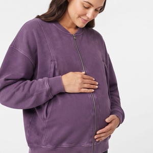 <b>Nursing</b> Breastfeeding Jackets Women's 100% Cotton Maternity Bomber Jackets Ladies Crew Neck Breastfeeding Maternity Jacket Women - Product Image 5