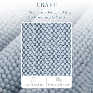 Blue Cotton Bath <b>Mat</b> <b>Set</b> 2 Piece Rectangle Non Slip Tufted Thick Modern <b>Bathroom</b> Rug - Product Image 2