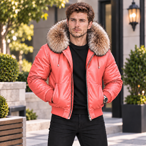 Chaqueta de moto de cuero premium para hombre con capucha de piel de zorro, chaqueta transpirable con diseño a cuadros, Veste en Cuir Homme, Lederjacke Herren - Product Image 1