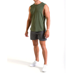 Camiseta sin Mangas para Hombre, Color Verde Oliva, Cuello Redondo, Secado Rápido, Color Sólido, Informal, para Entrenamiento, Tejido de Poliéster - Product Image 4