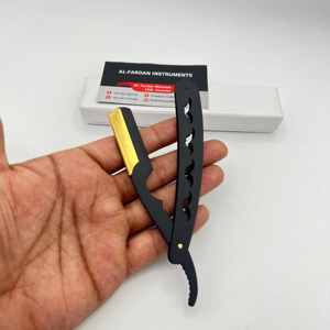 Single <b>Edge</b> Blade Men's Wet Shaving Razor For Face Underarms Bikini Hair Removal <b>Black</b> Color with Gold Mustache Design - Product Image 6