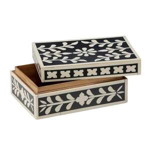 Boîte à bijoux en bois naturel à un seul niveau avec incrustation en os, conteneur pour fruits secs - Product Image 1