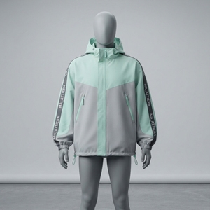 เสื้อแจ็คเก็ตกันลมมีฮู้ดสีเขียวมิ้นท์เทาสำหรับผู้ชาย แบบมีซิปเต็มตัว น้ำหนักเบา เหมาะสำหรับกิจกรรมกลางแจ้ง - Product Image 1