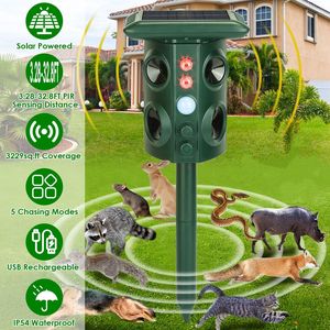 Dissuasore per Animali con Sensore PIR Ricaricabile Solare/USB, 5 Modalità, Copertura 300m², Impermeabile IP54 per Repellere Roditori, Uccelli, Serpenti - Product Image 1