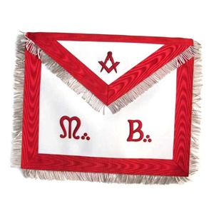 Master Mason Scottish Rite Leather <b>Apron</b> <b>White</b> & Red Moire with Custom Braids Handmade Square Shape Amazing Professional Look - Product Image 1