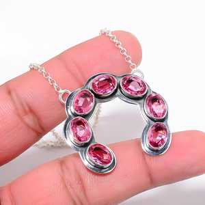 NIKHIL GEMS Élégant Pendentif de Fiançailles Vintage en Tourmaline Rose, Argent Sterling 925, Chaîne Ovale Oxydée, Bijou en Pierre Précieuse, Troisième - Product Image 3
